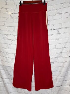 Lune Active Maroon Wide-Leg Pants with Side Stripe Size Small